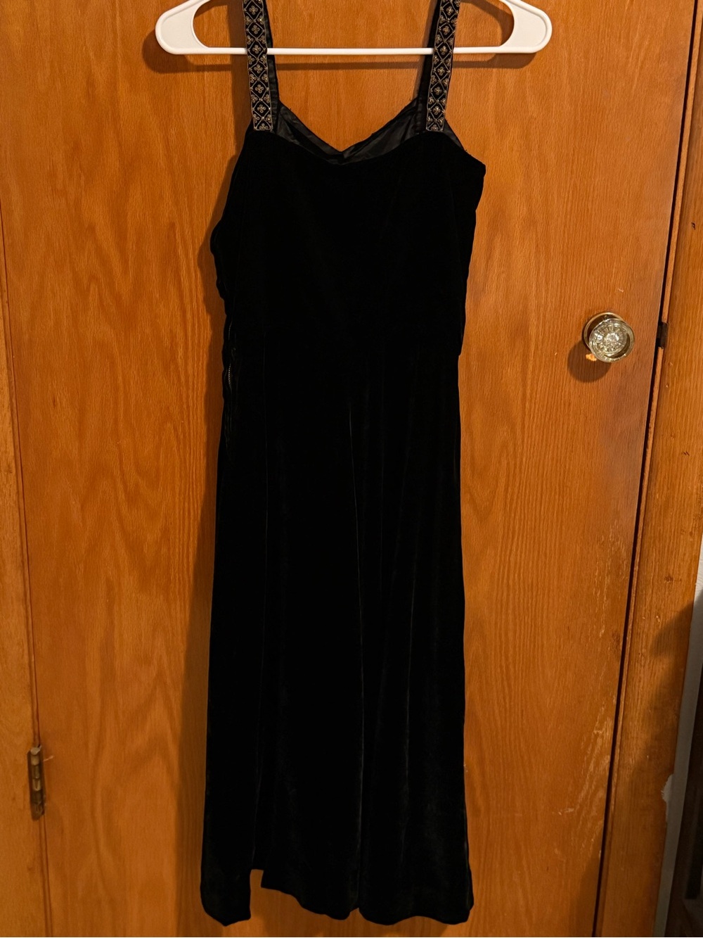 Vintage Black Velvet Dress with Decorative Straps